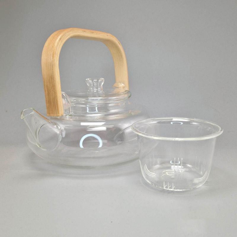 Japanese Glass Tea Pot with Bamboo Handle 840cc