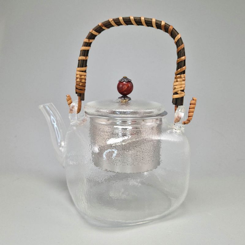 Japanese Glass Tea Pot with Wisteria Handle 580cc