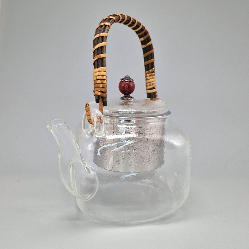 Japanese Glass Tea Pot with Wisteria Handle 580cc